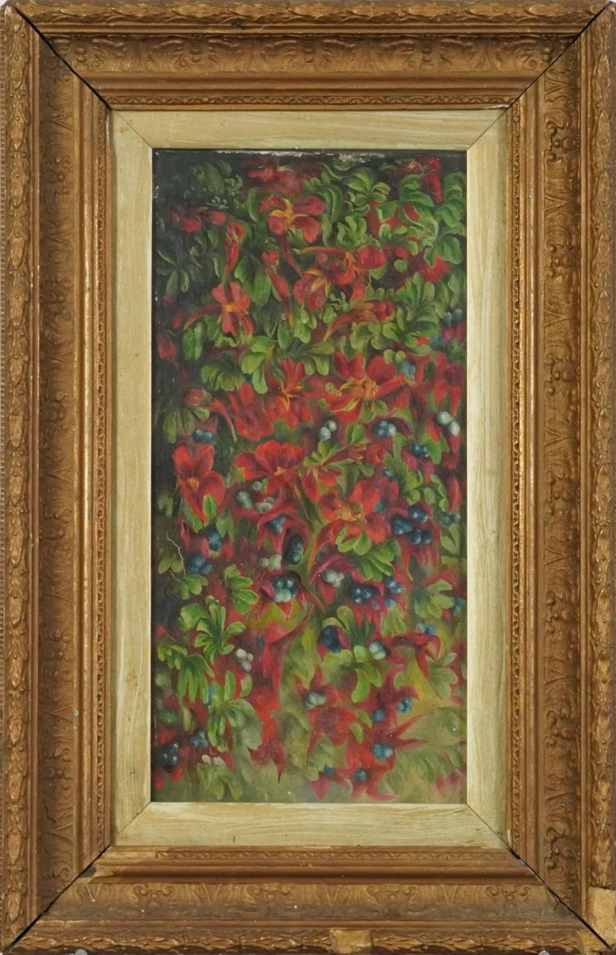 Flowers and berries, 20th century oil on canvas, Winsor & Newton stamp verso, mounted, framed and - Image 2 of 4