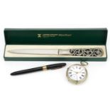 Objects comprising Sheaffer fountain pen with 14ct gold nib, gentlemen's open face pocket watch