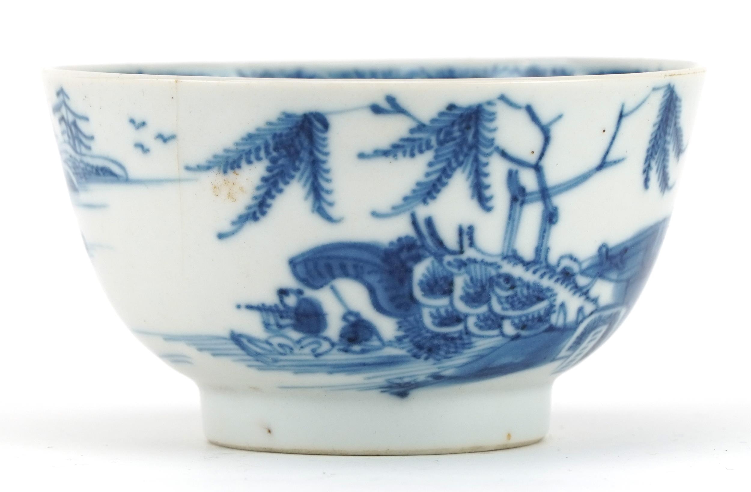 Chinese blue and white porcelain plate and tea bowl hand painted with a river landscape, the largest - Image 4 of 6