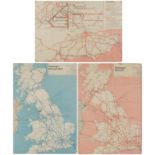Two Passenger Network railway maps and a Southern Railway example, unframed, each 61cm x 46cm :