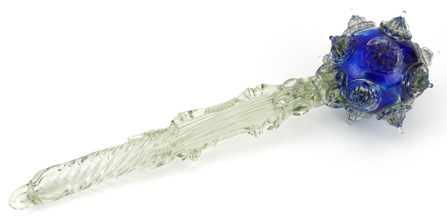 Murano clear and blue glass sceptre/mace, 45cm in length : For further information on this lot