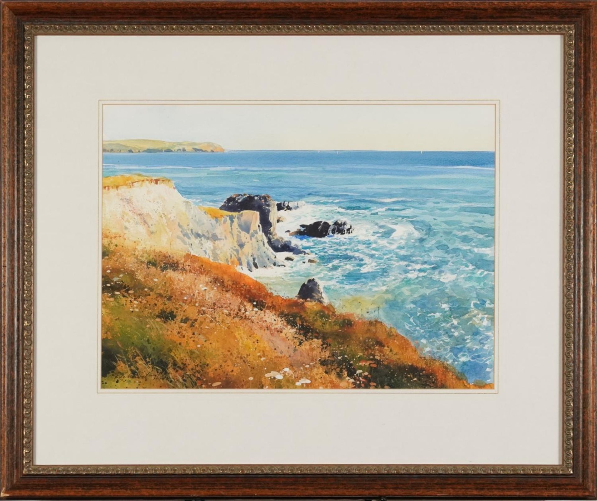 Richard Thorn - Surf at Warren Point, watercolour, The Bourne Gallery label verso, mounted, framed - Image 2 of 5