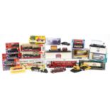 Vintage and later diecast vehicles, mostly with boxes, including Welly London Taxi, Vanguards,