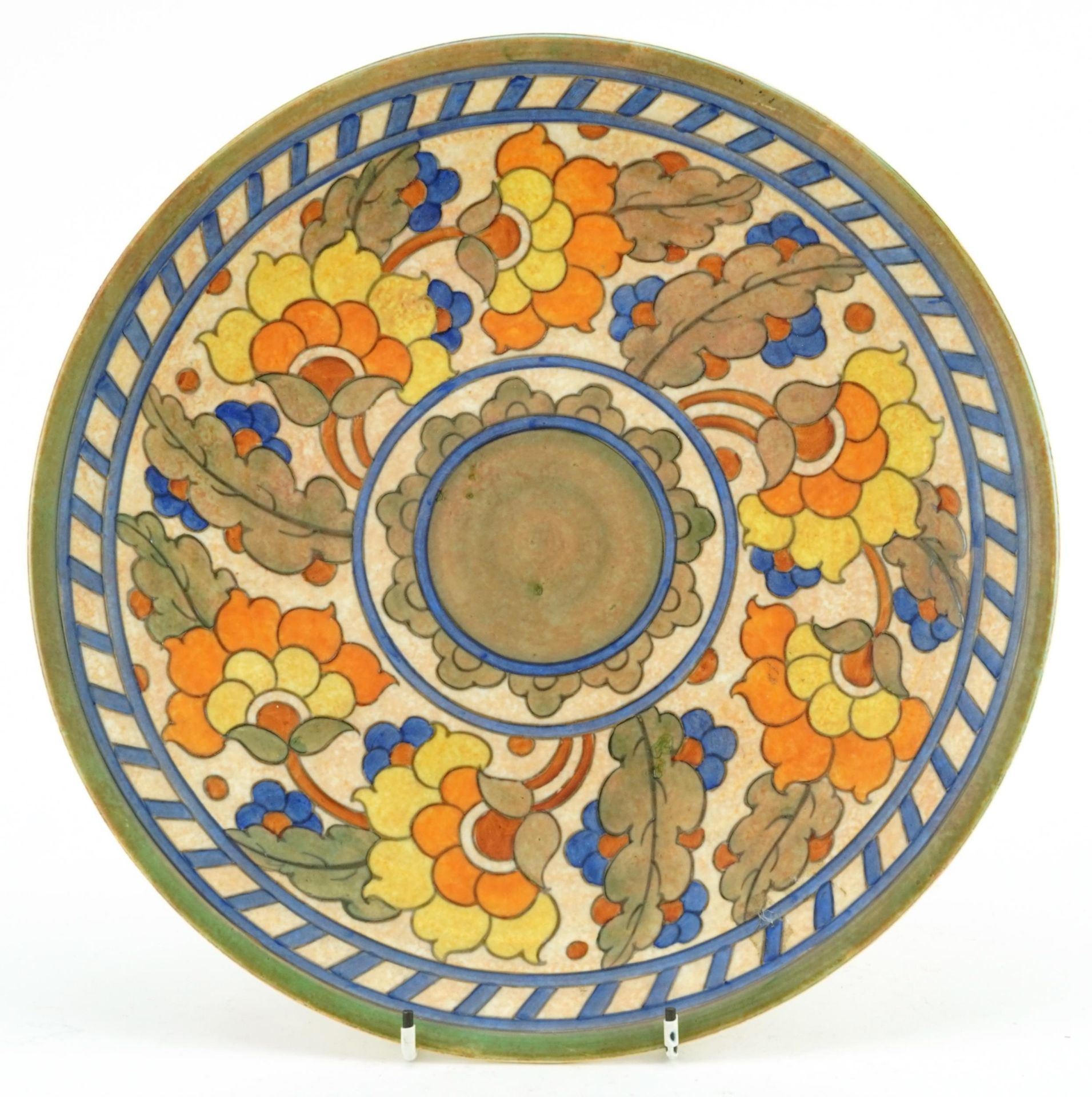 Charlotte Rhead for Crown Ducal, Art Deco wall charger hand painted with stylised flowers,