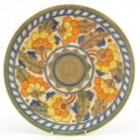 Charlotte Rhead for Crown Ducal, Art Deco wall charger hand painted with stylised flowers,