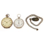 Two antique and later silver pocket watches, each with enamelled dial, comprising a 935 grade