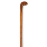 Inlaid wooden Sunday golf club walking stick, 87cm in length : For further information on this lot