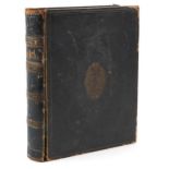 19th century leather bound Holy Bible with family register and coloured plates : For further