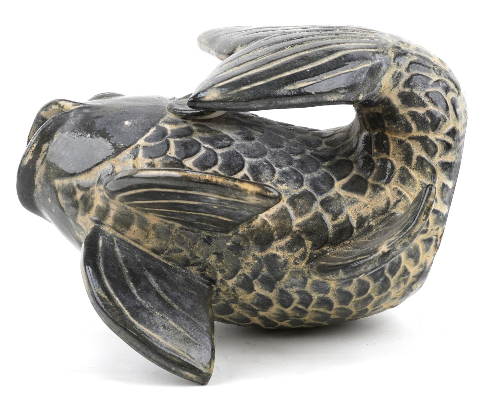 Continental pottery vase in the form of a stylised fish, 28cm high : For further information on this - Image 6 of 6