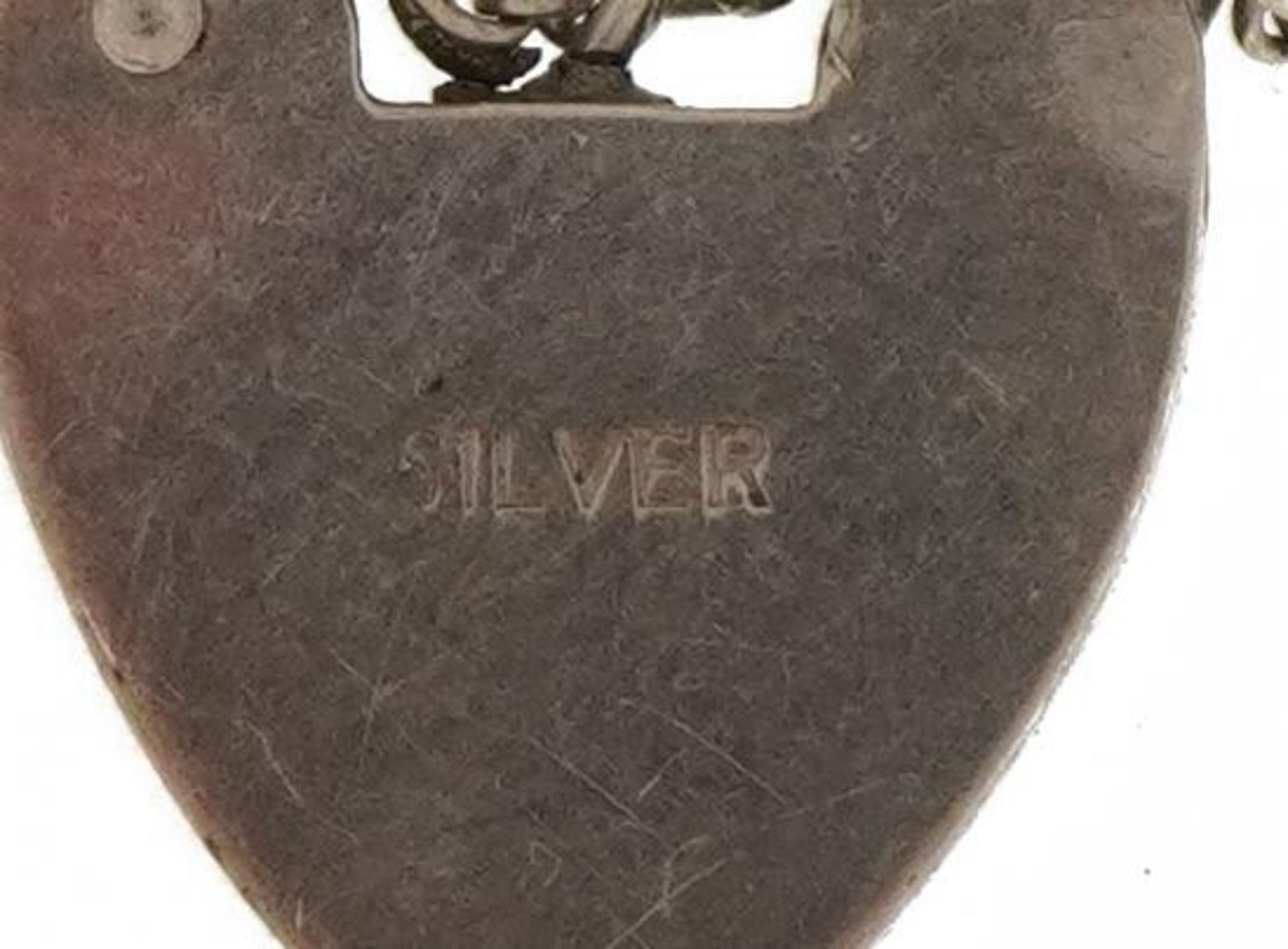 Silver two row curb link bracelet with love heart padlock and safety chain, 45.3g : For further - Image 4 of 4