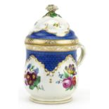 Vienna, Austrian porcelain lidded baluster chocolate cup hand painted with flowers, 19cm high :