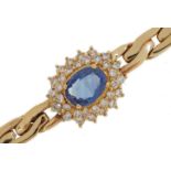 Heavy 18ct gold sapphire and diamond cluster multi link bracelet housed in a Garrard & Co box, the