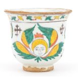 Turkish Ottoman Armenian religious cup hand painted with faces, 10cm in diameter : For further