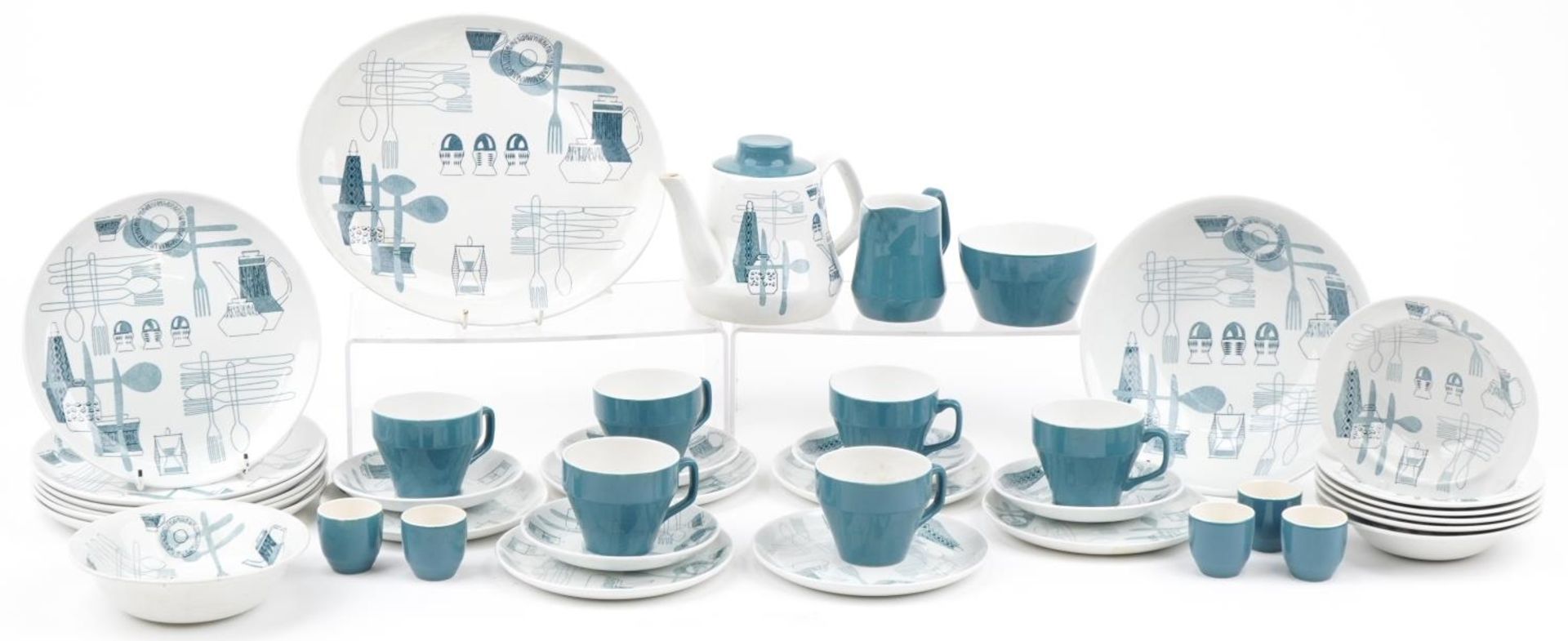 Barker Bros, mid century Fiesta dinner and teaware including teapot, oval platter and cups with