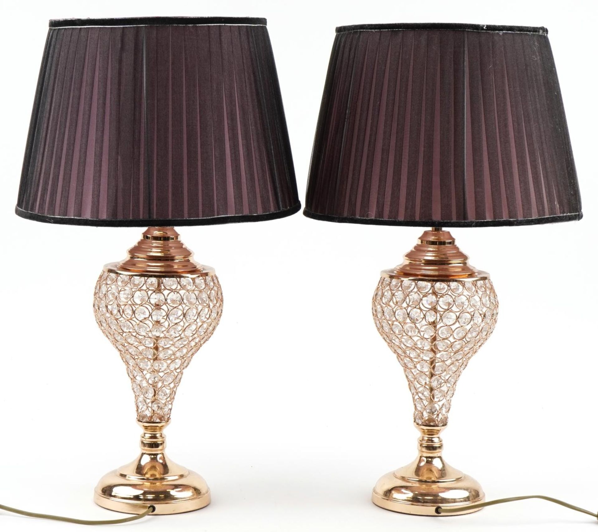 Pair of contemporary coppered table lamps with beads and silk lined shades, 48cm high including - Image 2 of 3
