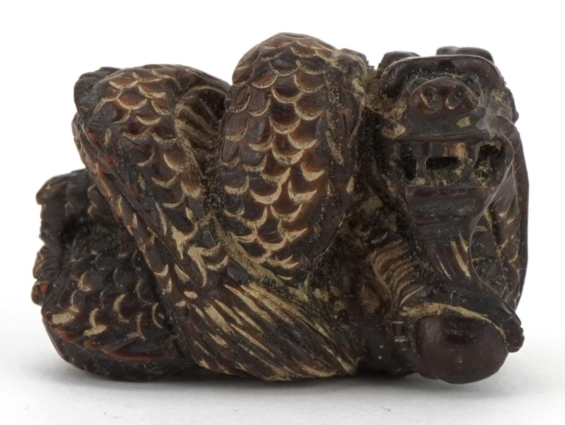 Japanese carved wood okimono in the form of a dragon, character marks to the base, 4cm in length : - Image 2 of 8