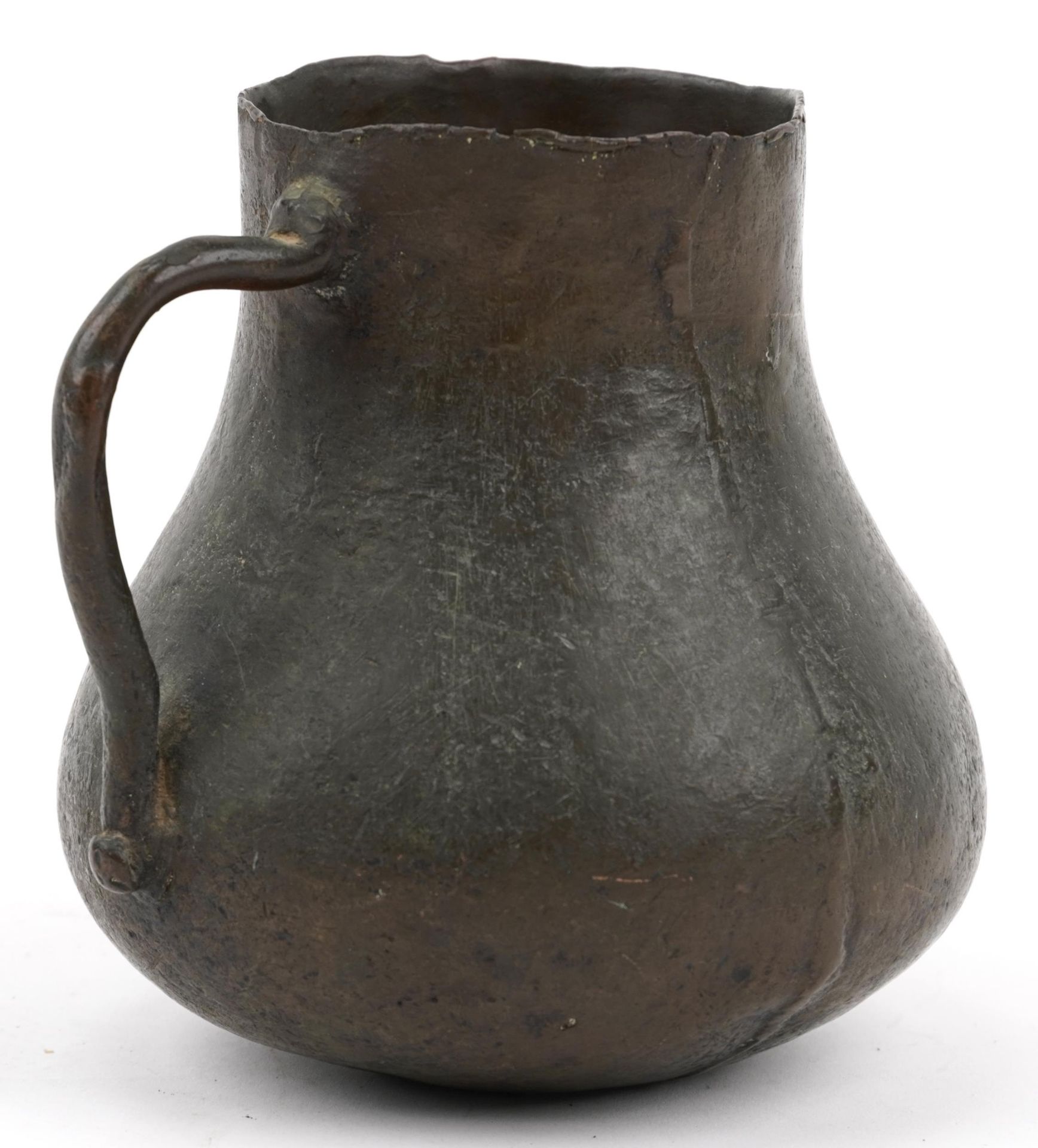 Antique bronze handled cup, possibly medieval, 14cm high : For further information on this lot - Image 2 of 3