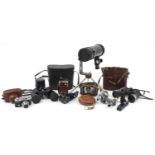 Vintage and later cameras, binoculars and optical instruments including Celestron, Zeiss Ikon,