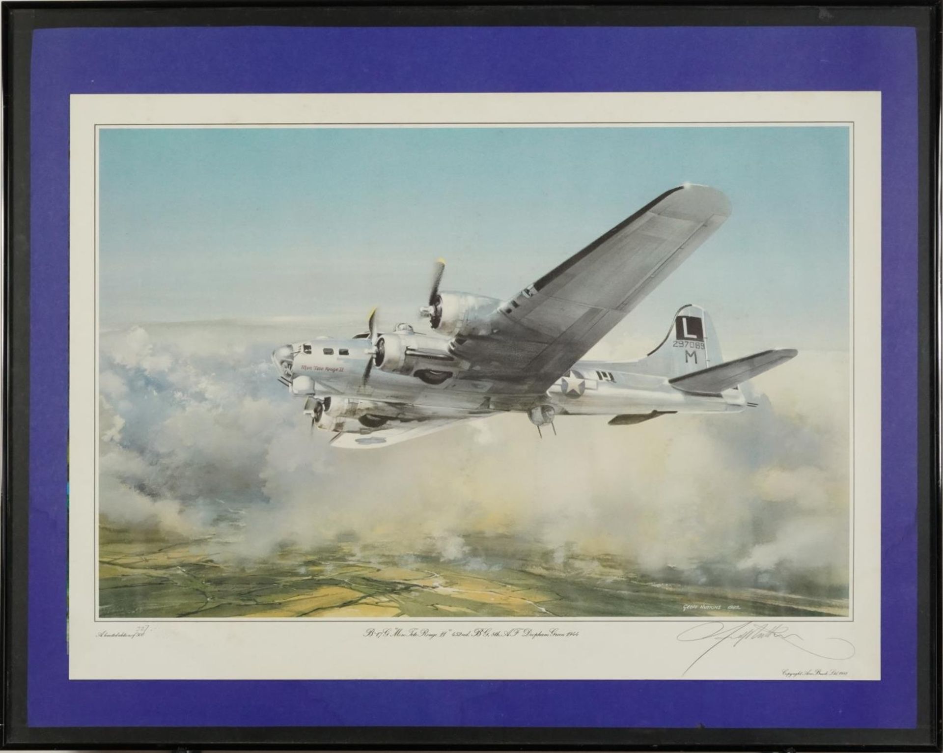 Geoff Nutkins 1982 - B-17G Bomber, military interest pencil signed print in colour, limited - Image 2 of 6