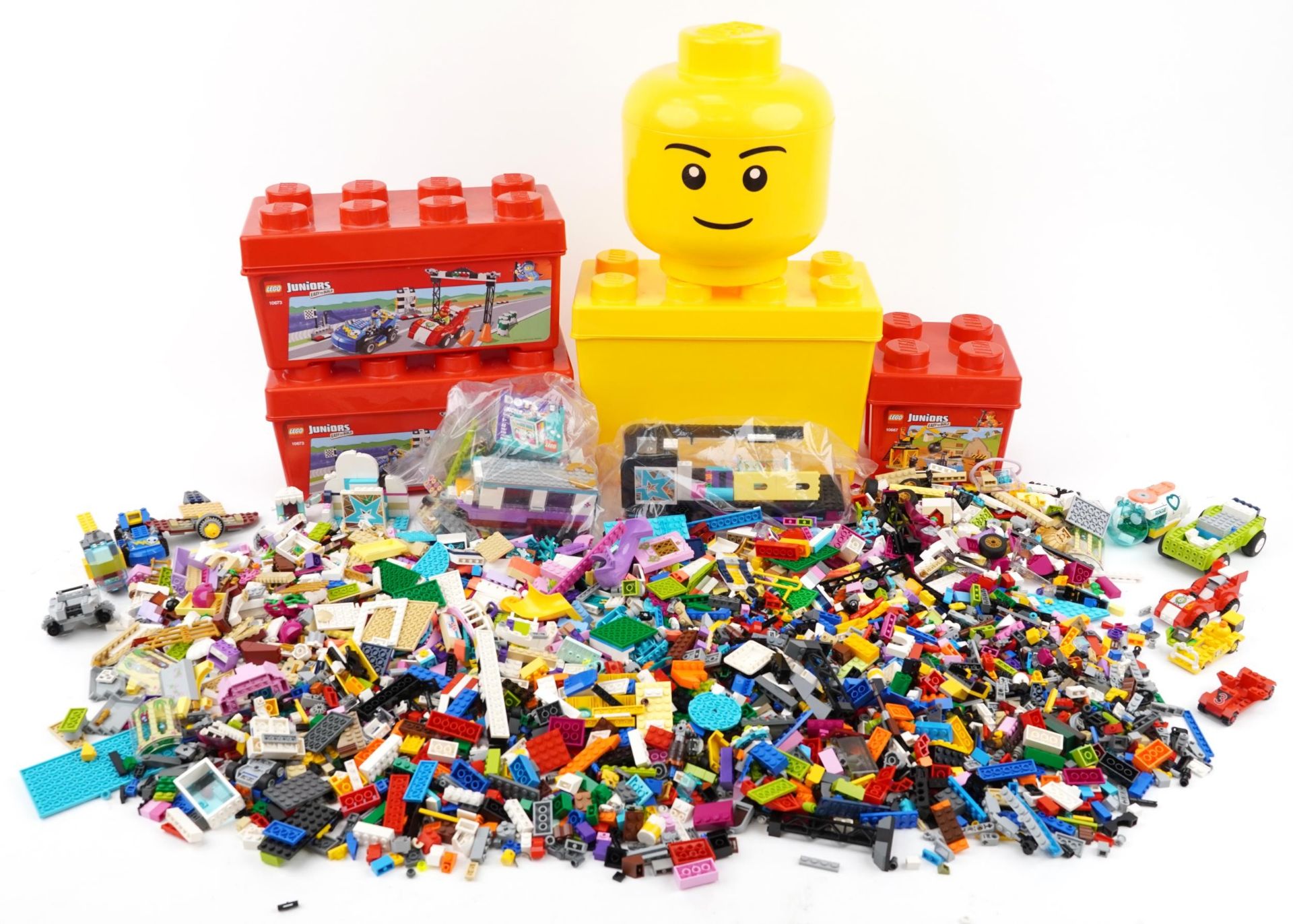 Large collection of vintage and later Lego and five Lego storage containers : For further