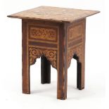 Manner of Liberty & Co, Moorish style occasional table with mother of pearl inlay, 47.5cm high x