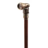 Hardwood walking stick with brass two draw telescope compass handle, 93cm in length : For further