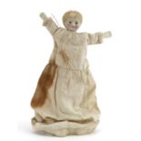 19th century bisque headed doll with cloth body, 12cm high : For further information on this lot