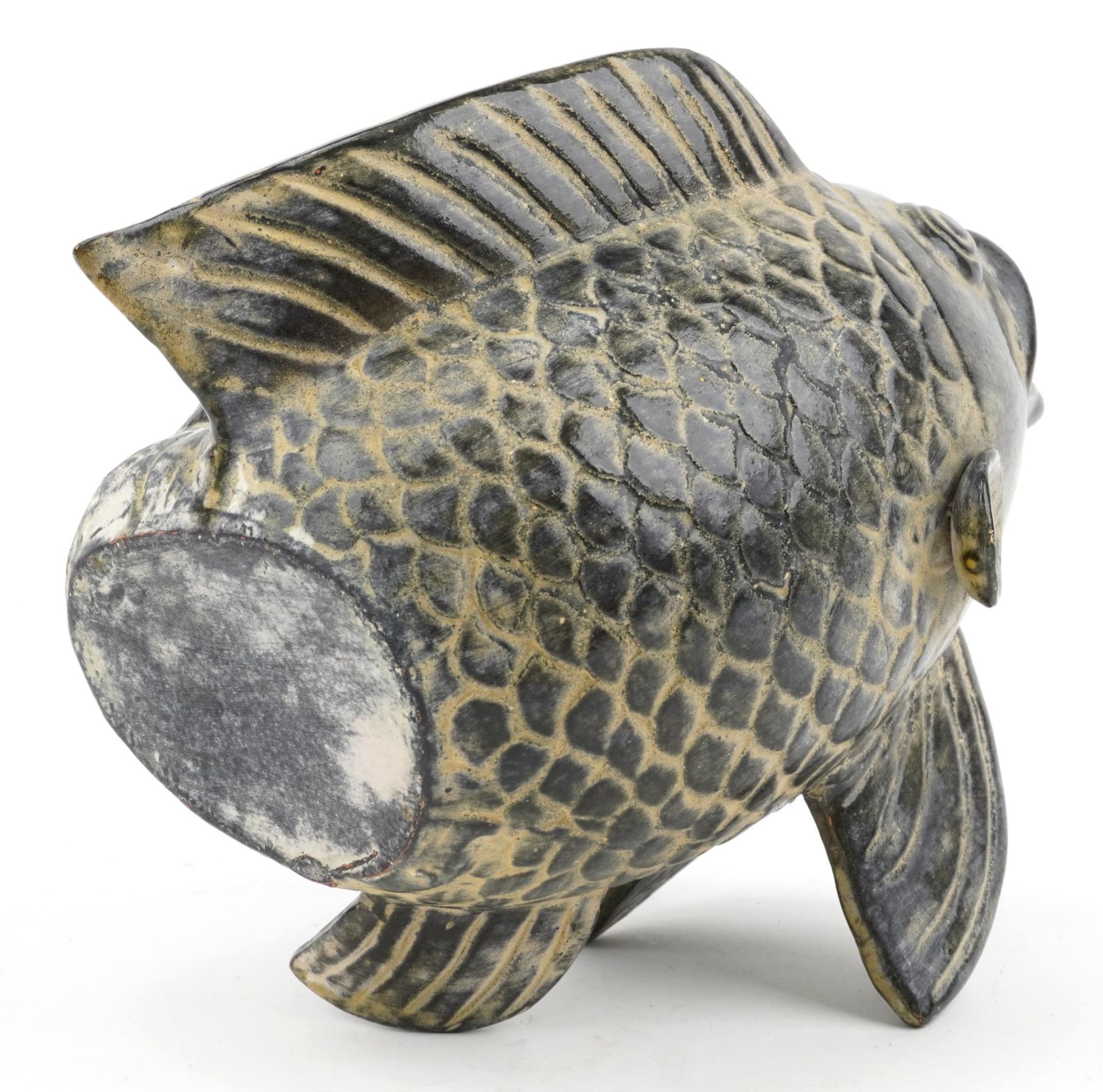 Continental pottery vase in the form of a stylised fish, 28cm high : For further information on this - Image 5 of 6