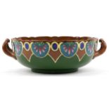 Foley Intarsio, Art Nouveau twin handled bowl with twin handles hand painted with stylised