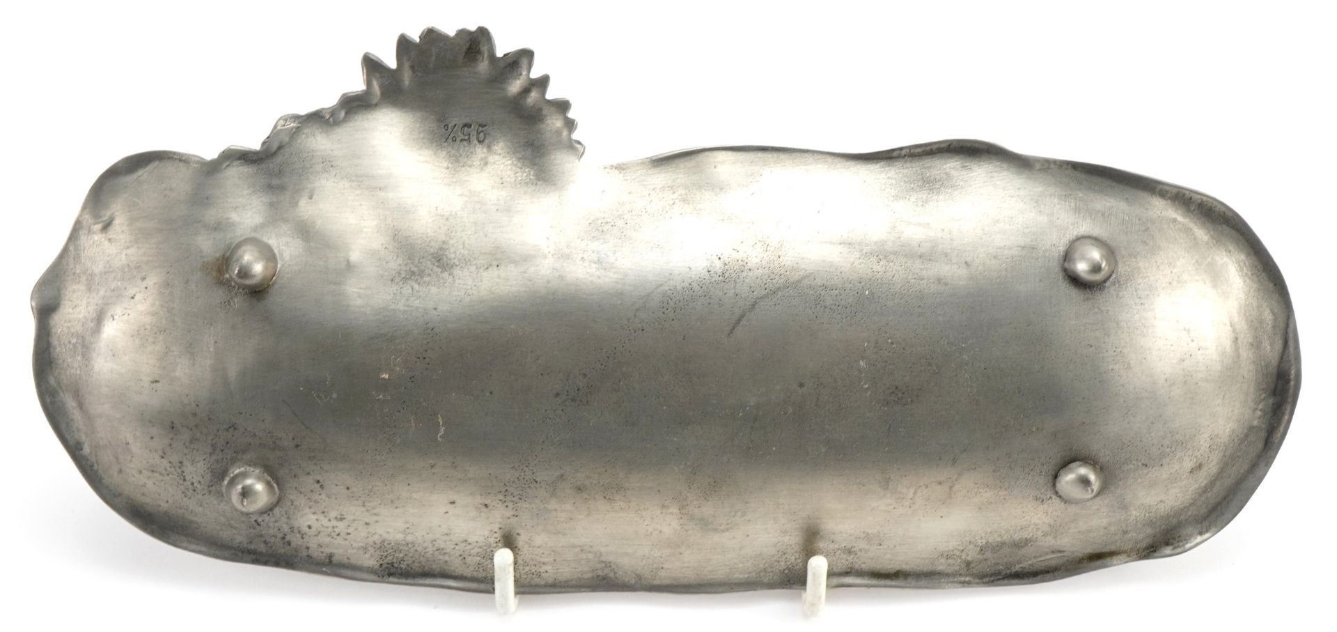 Manner of WMF, German Art Nouveau pewter pen tray decorated in relief with daisies, 22.5cm wide : - Image 3 of 4