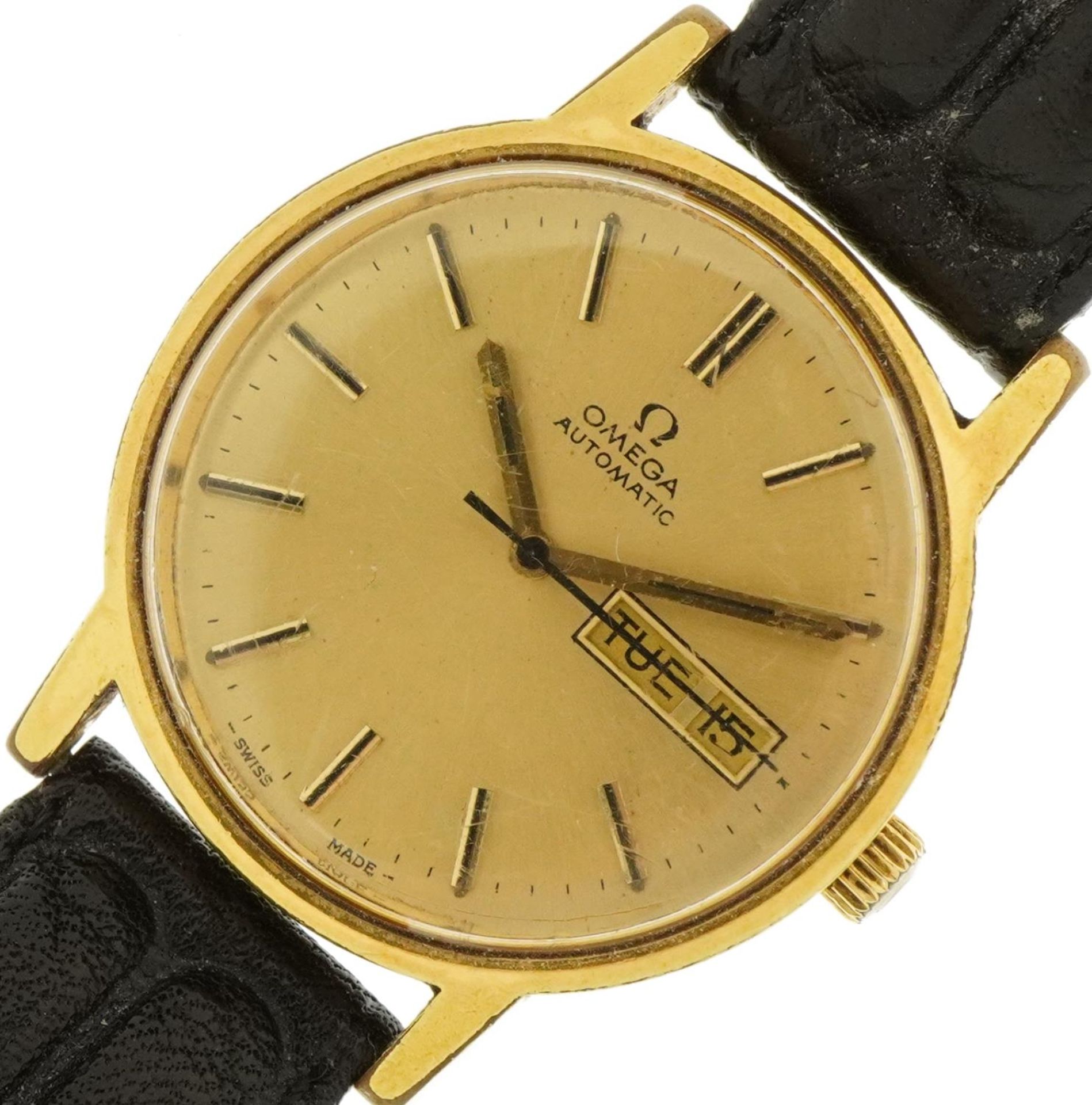 Omega, gentlemen's automatic wristwatch with day/date aperture, the case 35mm in diameter : For