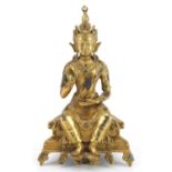 Chino Tibetan jewelled gilt bronze figure of seated Buddha, 24cm high : For further information on