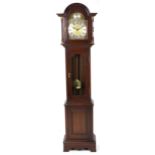 Tempus Fugit, German mahogany grandmother clock with silvered chapter ring having Roman numerals,