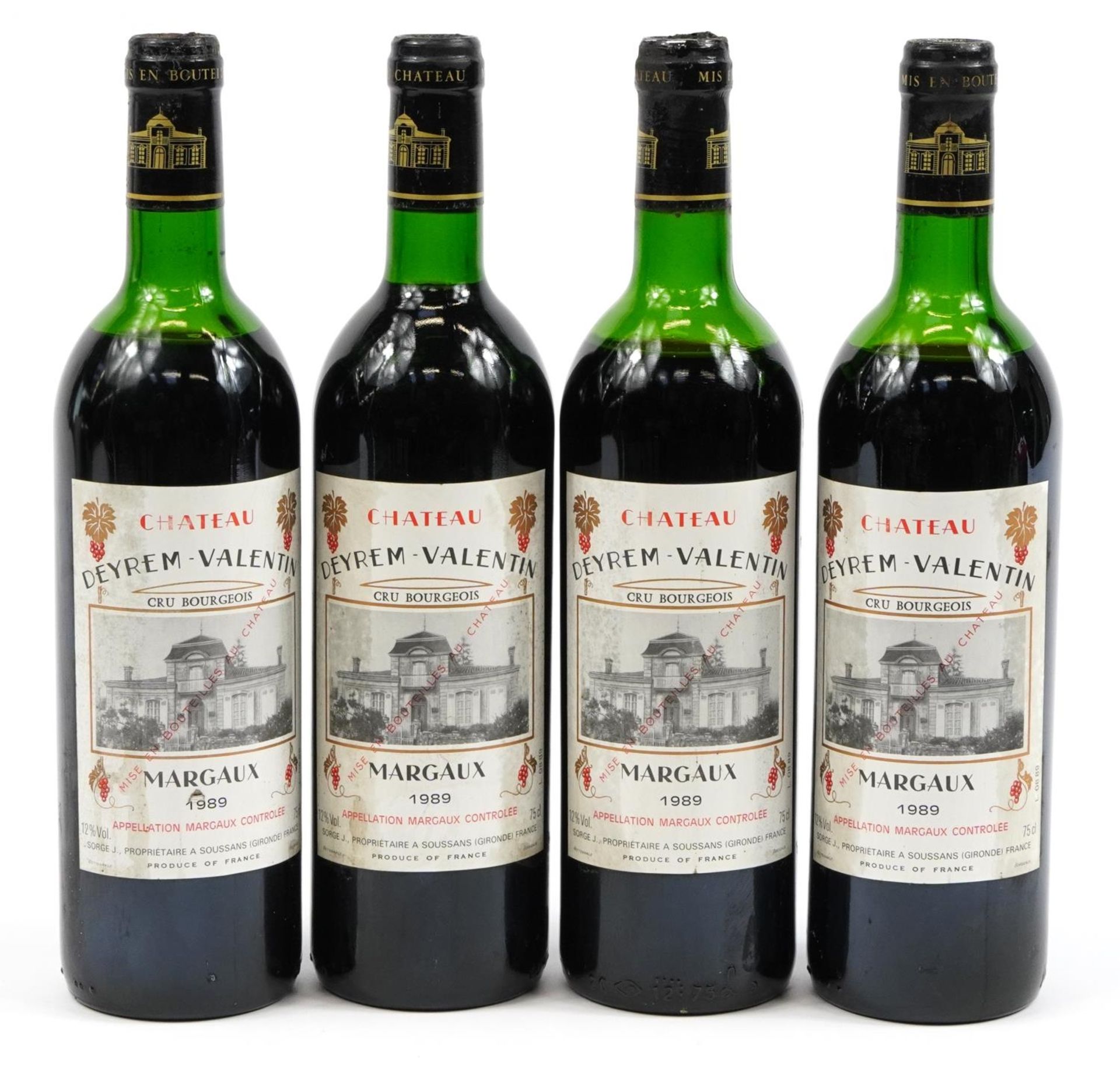 Four bottles of 1989 Chateau Deyrem Valentin Margaux red wine : For further information on this