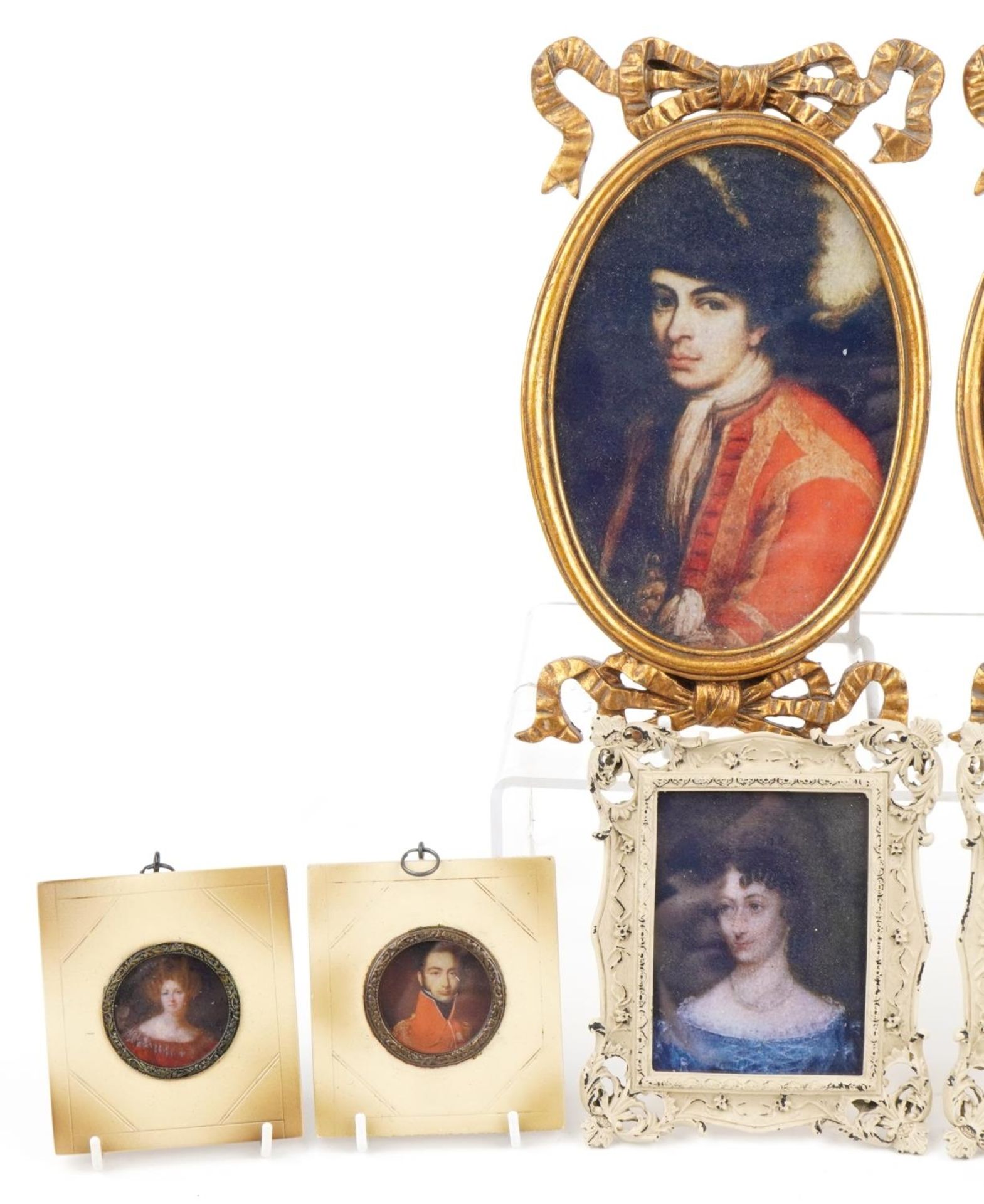 Four pairs of portrait miniatures including gentlemen wearing military dress, the largest overall - Image 2 of 5