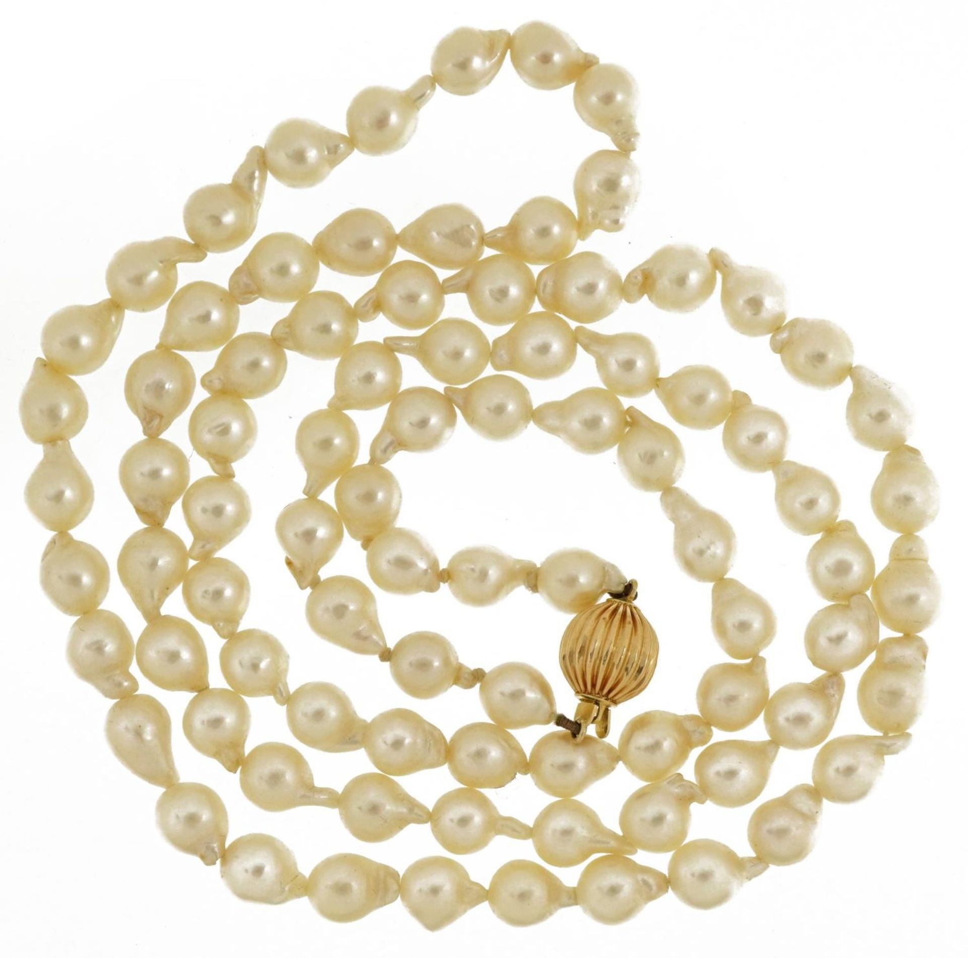Freshwater pearl single strand necklace with 14k gold ball clasp housed in a Mackintosh Inspired - Image 2 of 4
