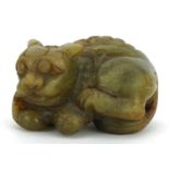 Chinese green russet jade carving of a mythical cat, 5cm wide : For further information on this