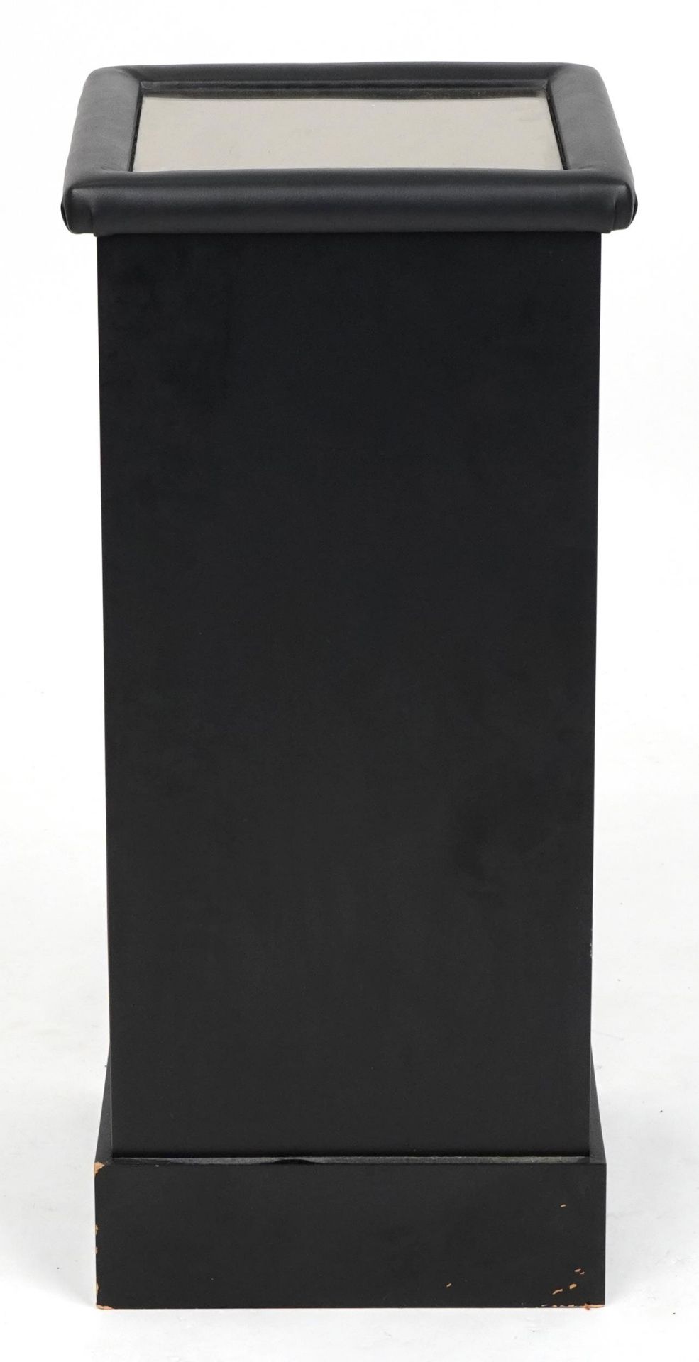 Contemporary ebonised and black leatherette column stand with mirrored top, 74cm H x 34cm W x 34cm D - Image 4 of 4