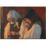 Two praying nuns, oil on canvas, unframed, 39cm x 28cm : For further information on this lot