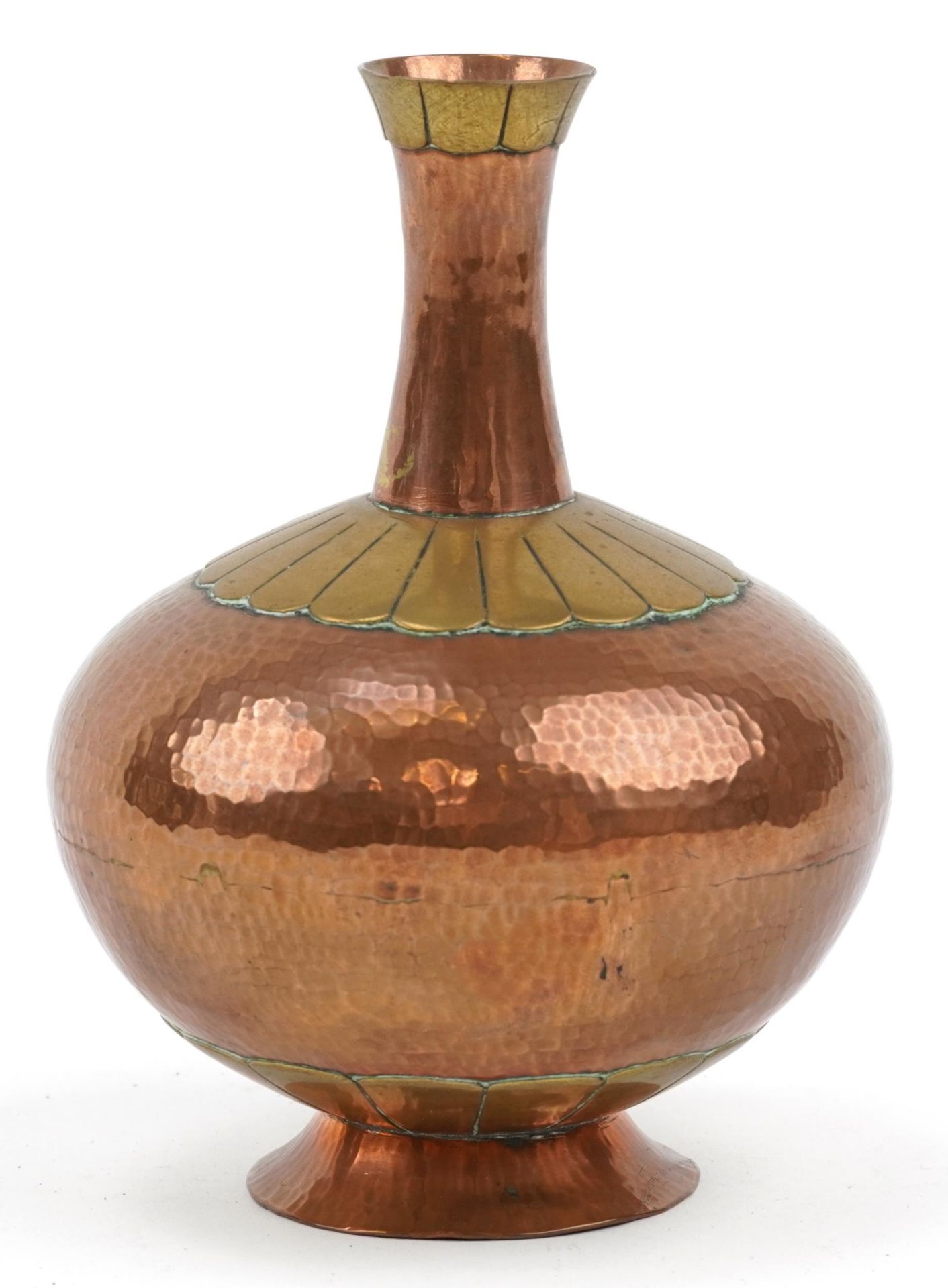 Arts & Crafts style planished copper and brass vase, 15cm high : For further information on this lot - Image 2 of 3
