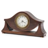 Edwardian inlaid rosewood mantle clock with circular dial having Arabic numerals, 28.5cm wide :