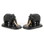 Pair of African carved ebony elephants, each 13cm in length : For further information on this lot