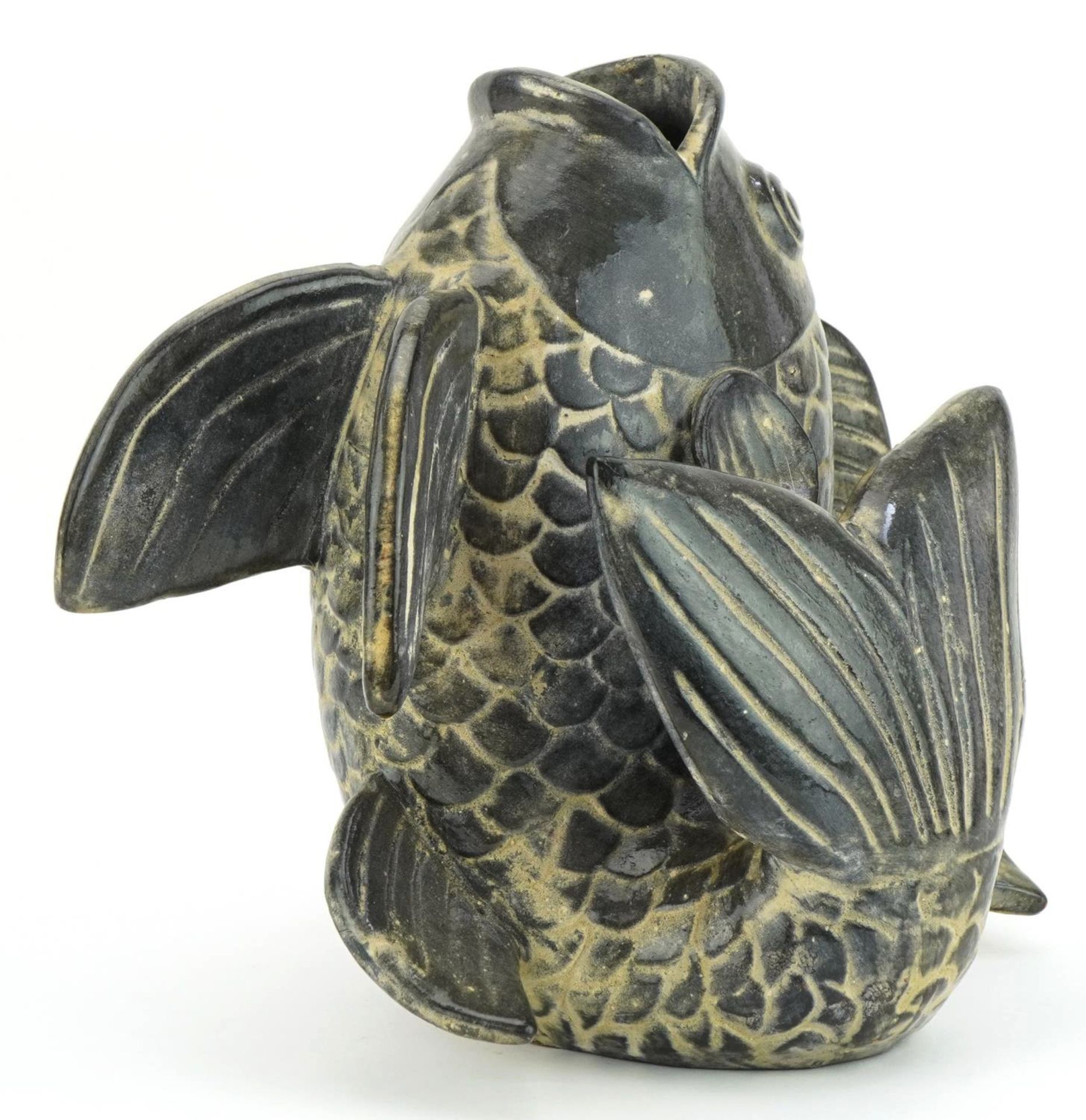 Continental pottery vase in the form of a stylised fish, 28cm high : For further information on this