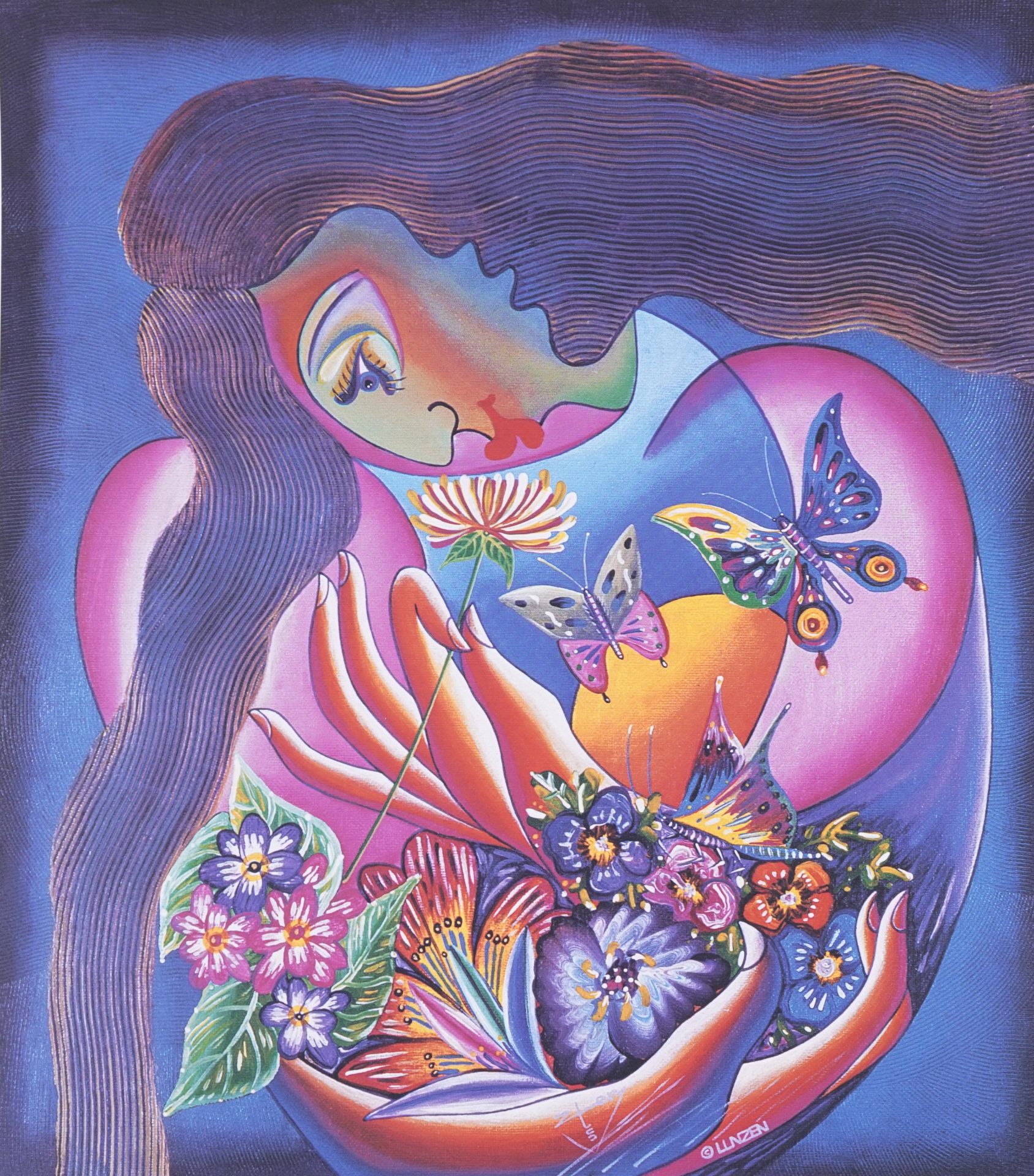 Lunzen - The Orchids, Magic Dreams, The Butterflies and Love Story, set of four pencil signed silk - Image 2 of 19