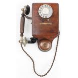 Vintage oak cased railway telephone with Guernsey dial code label, numbered 1182B5, probably