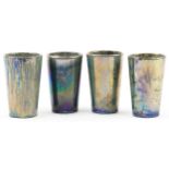 Alphonse Cytere-Rambervillers, set of four French pottery beakers having iridescent green and blue