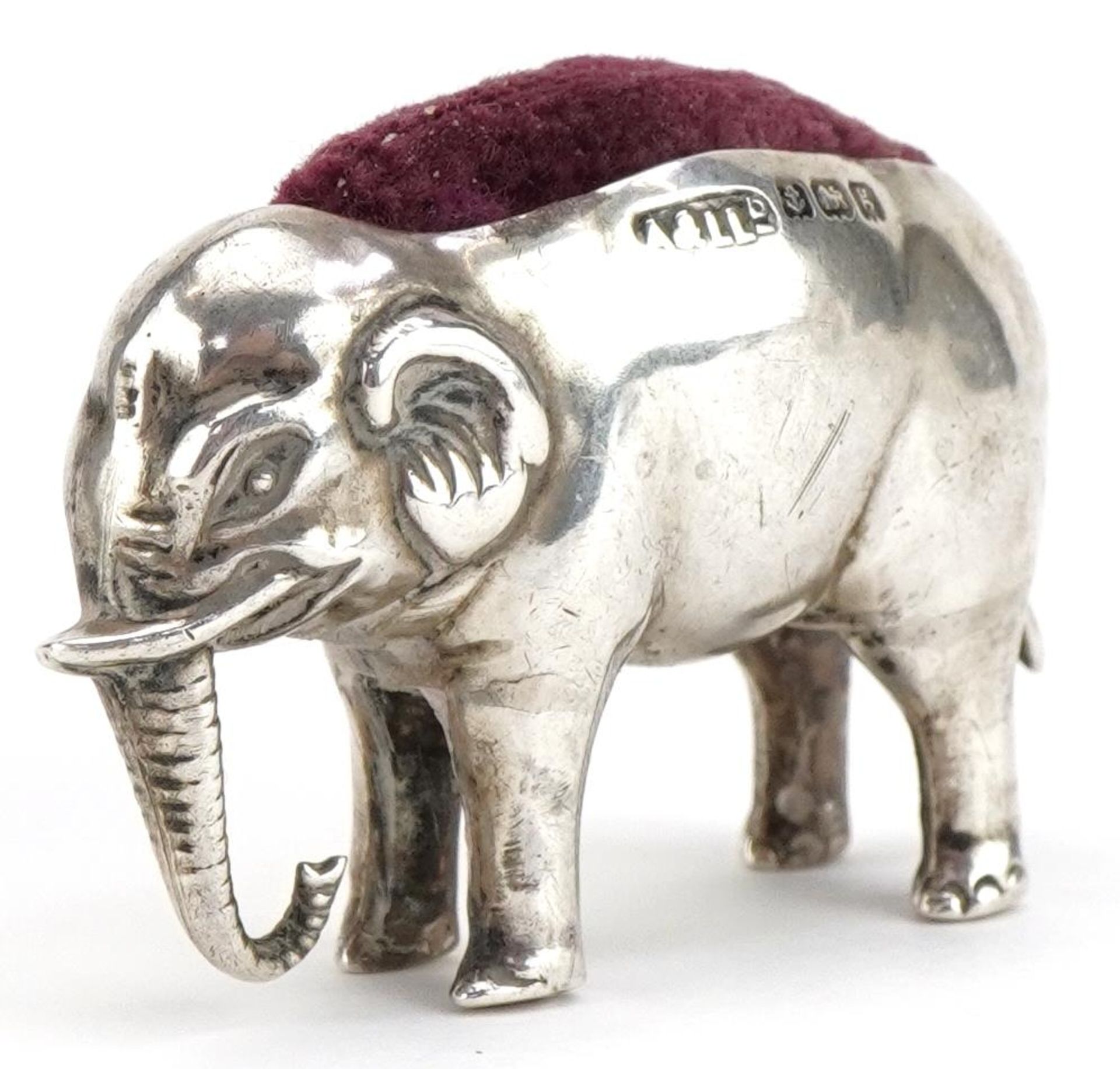 Adie & Lovekin Ltd, novelty Edwardian silver pincushion in the form of an elephant, Birmingham 1906,