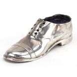 S Blanckensee & Son Ltd, large Edwardian silver and oak pin cushion in the form of a shoe, Chester