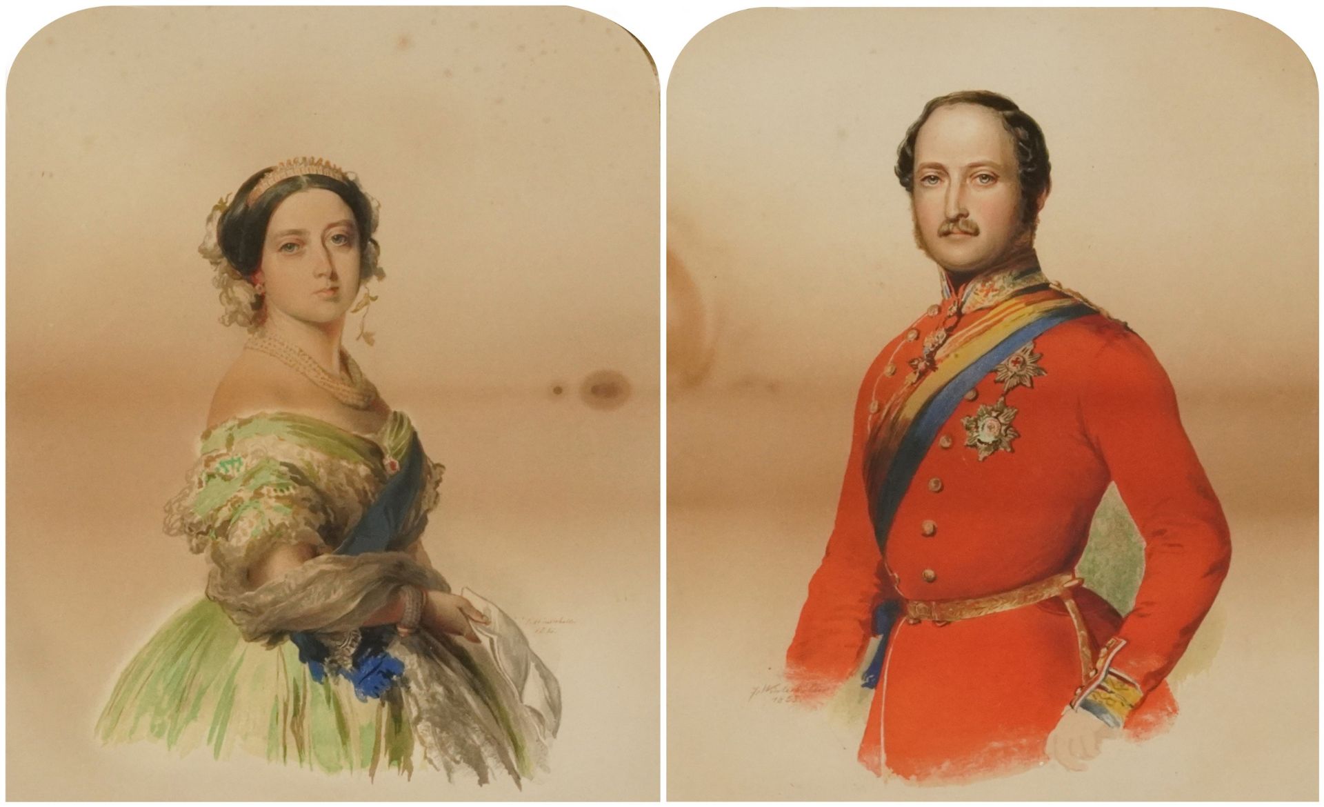 After Franz Xaver Winterhalter - Queen Victoria and Prince Albert, pair of prints in colour, each