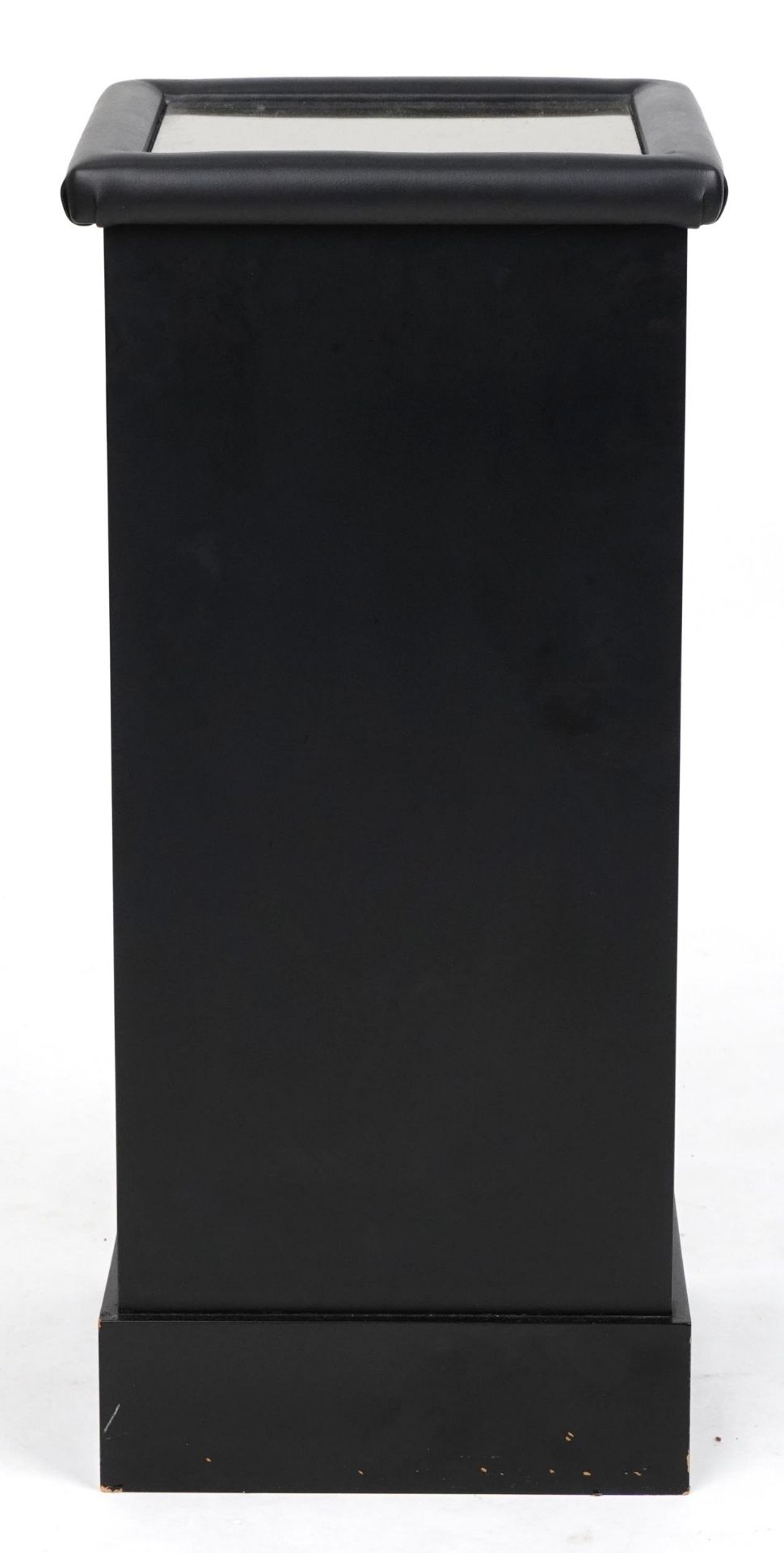 Contemporary ebonised and black leatherette column stand with mirrored top, 74cm H x 34cm W x 34cm D - Image 2 of 4